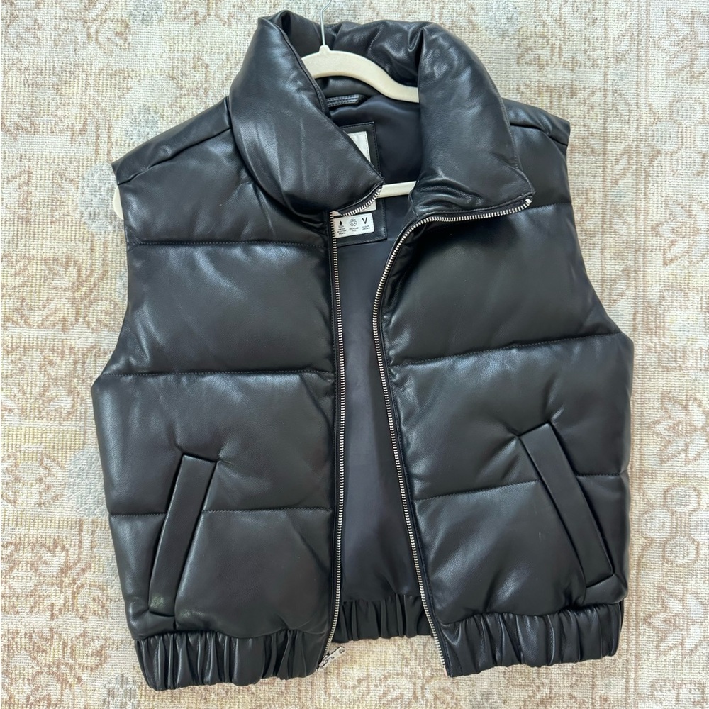 Abercrombie Black Faux Leather Puffer Vest